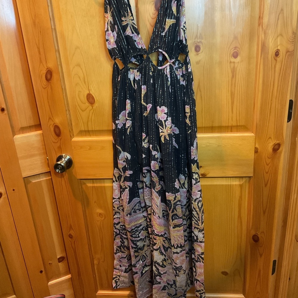 Anthropologie Black and Pink Cut Out Maxi Size S - Picture 3 of 8
